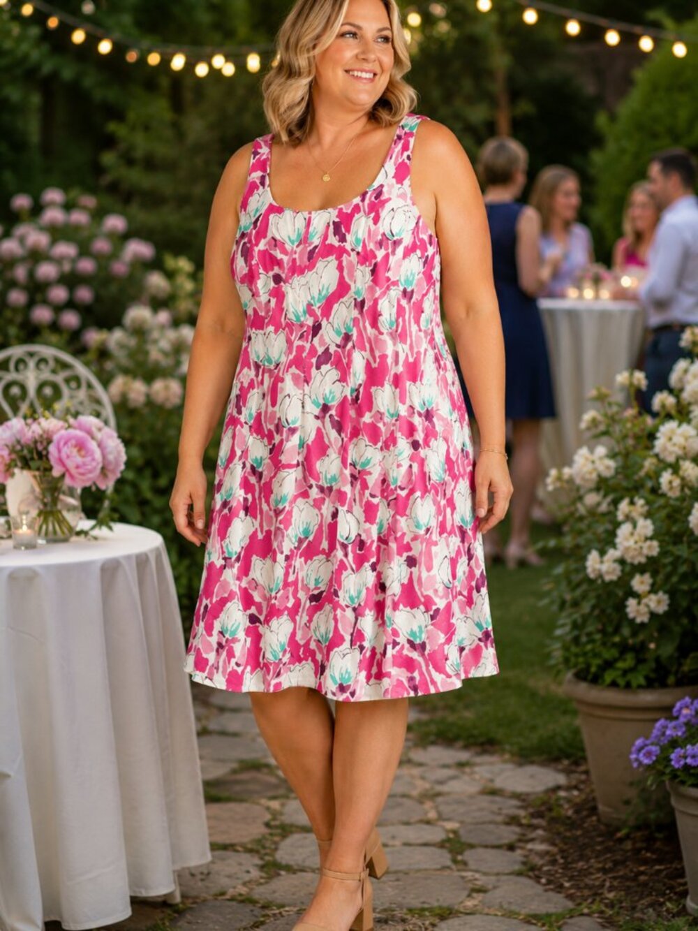 Anne Klein Women's Sleeveless Floral Fit & Flare Dress Size 16 Pink White Resort